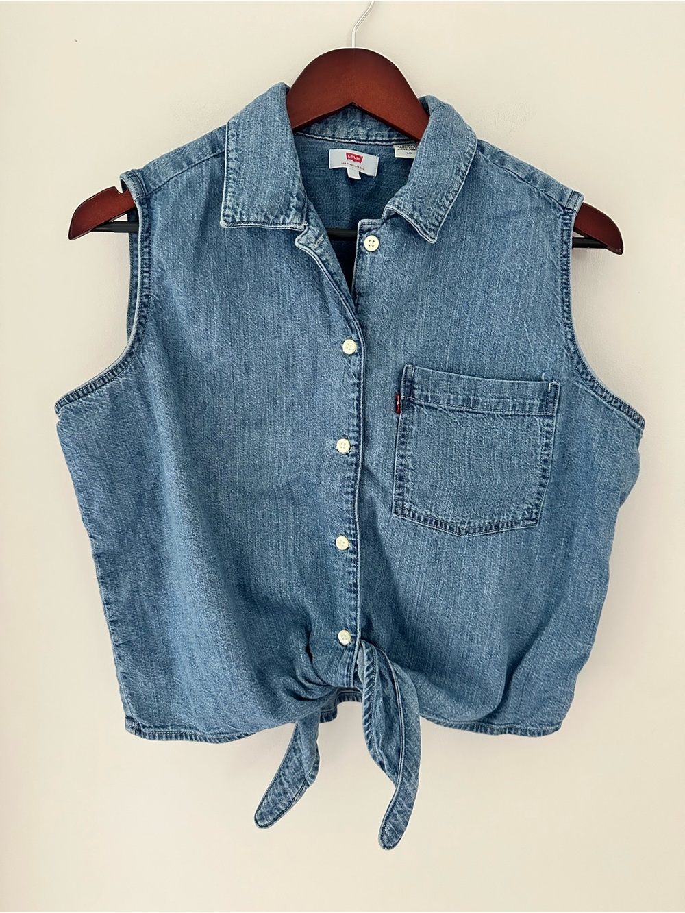 Levi's Rumi Blue Denim Tie-Front Cowgirl Sleeveless Shirt Vest